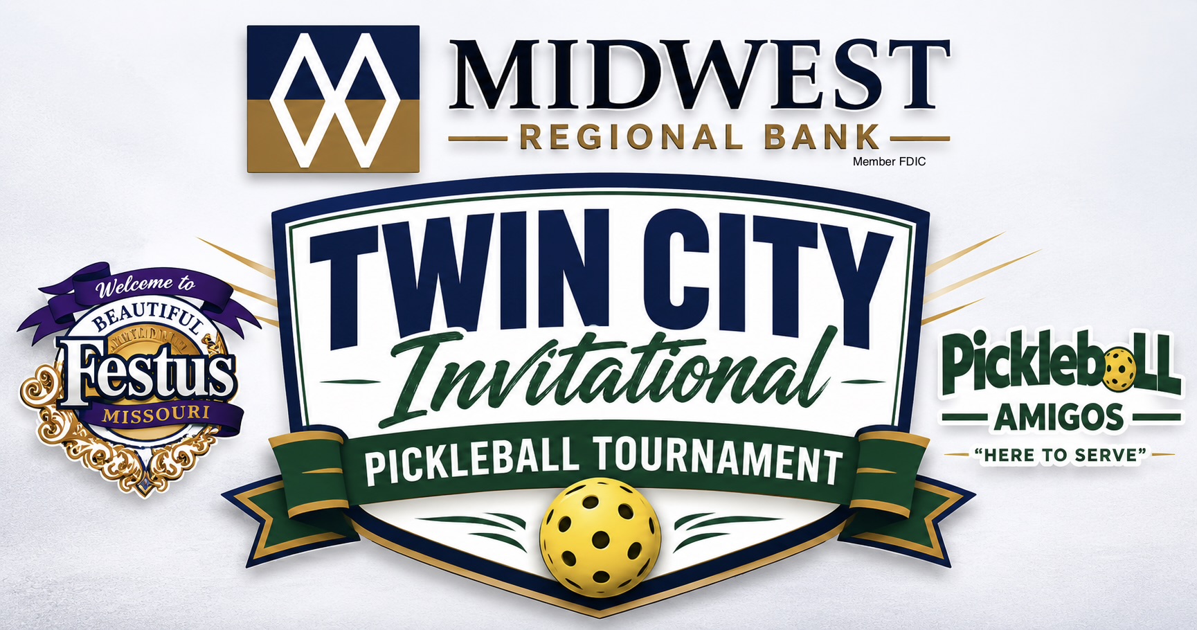 Twin City Invitational artwork with Midwest Regional Bank, Beautiful Festus, and Pickleball Amigos marks